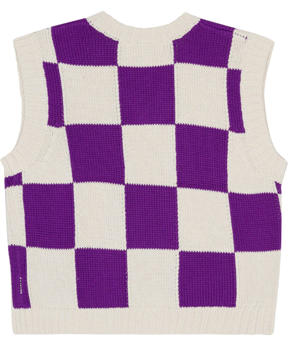 Purple and white checkered waistcoat