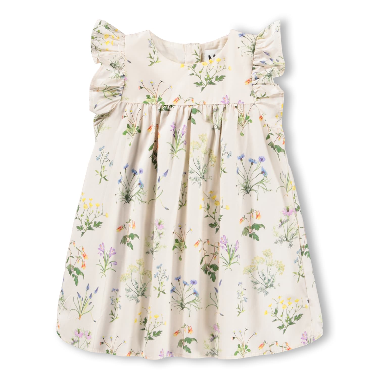 Floral dress with ruffled sleeves on a white background