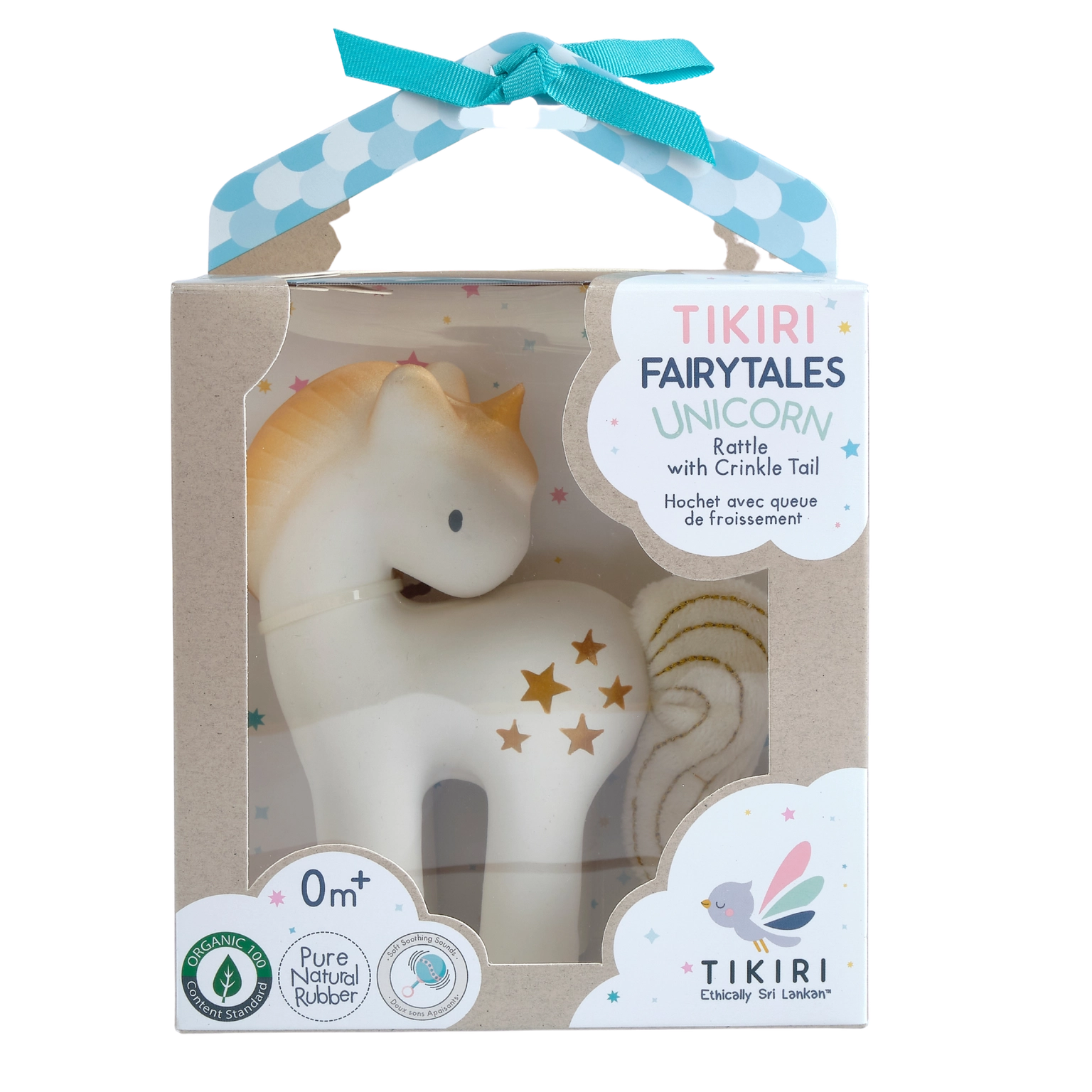 Shining Stars Unicorn Natural Rubber Rattle with Crinkle Tail