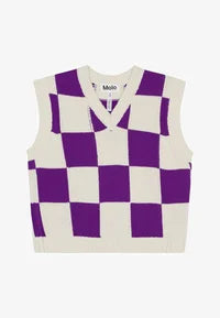 Cotton knit waistcoat in purple and white