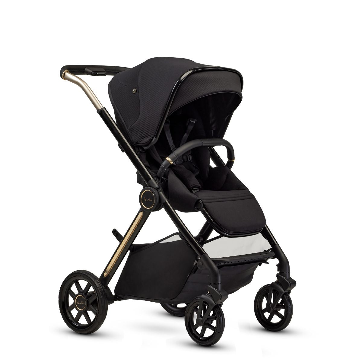 Luxury stroller in black with child seat
