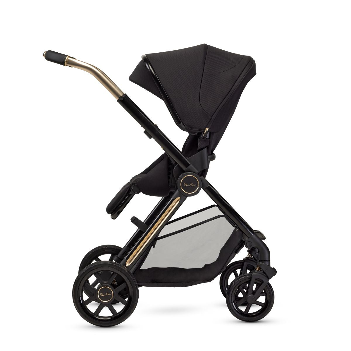 Gold and black Stroller with child seat