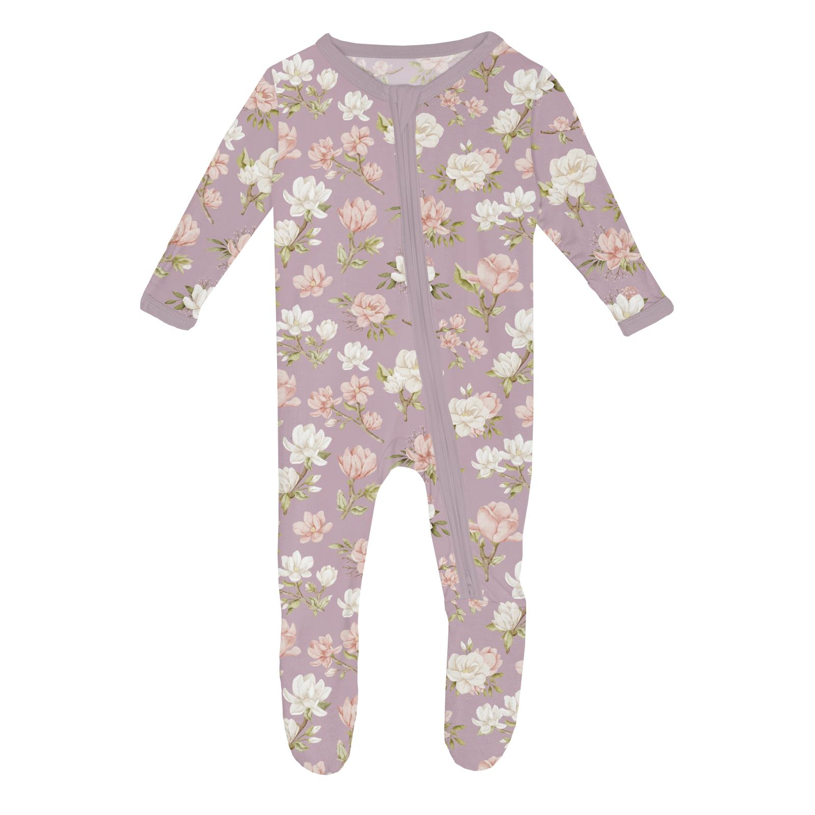Floral-patterned baby onesie on a white background