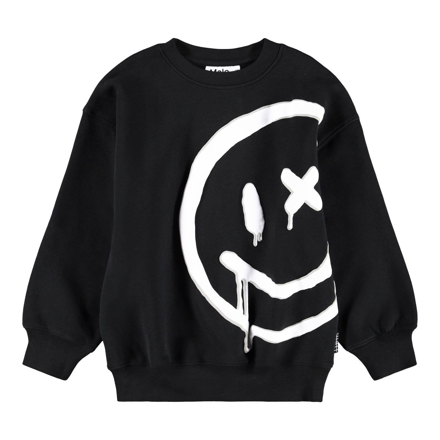 Molo Black Crewneck with Big White Smiley