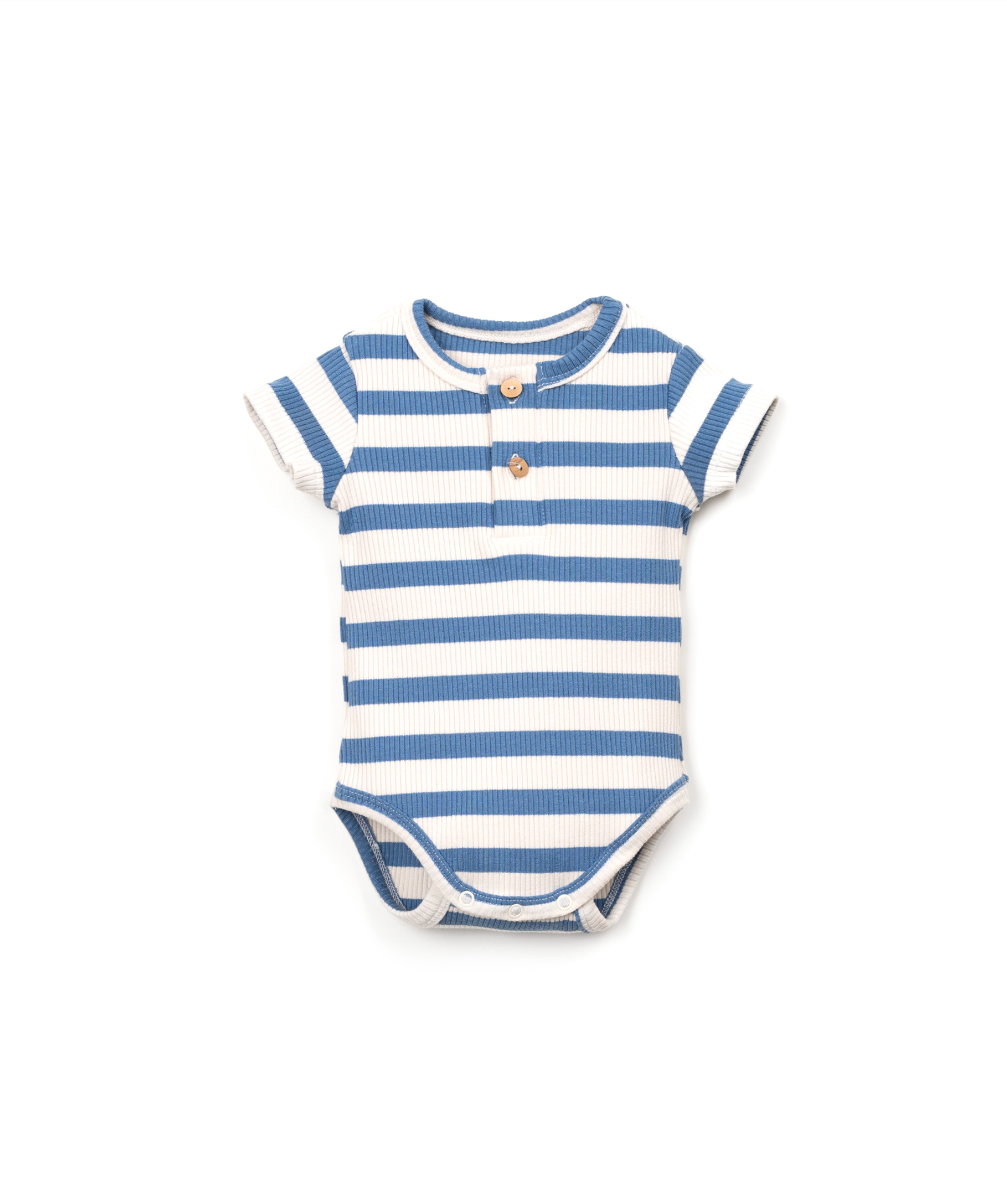 Blue and white stripped ribbed bodysuit with button detailing