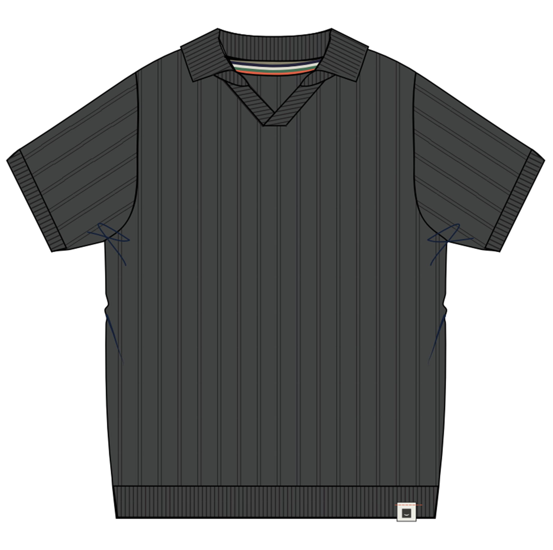 Black pinstripe polo shirt on a white background