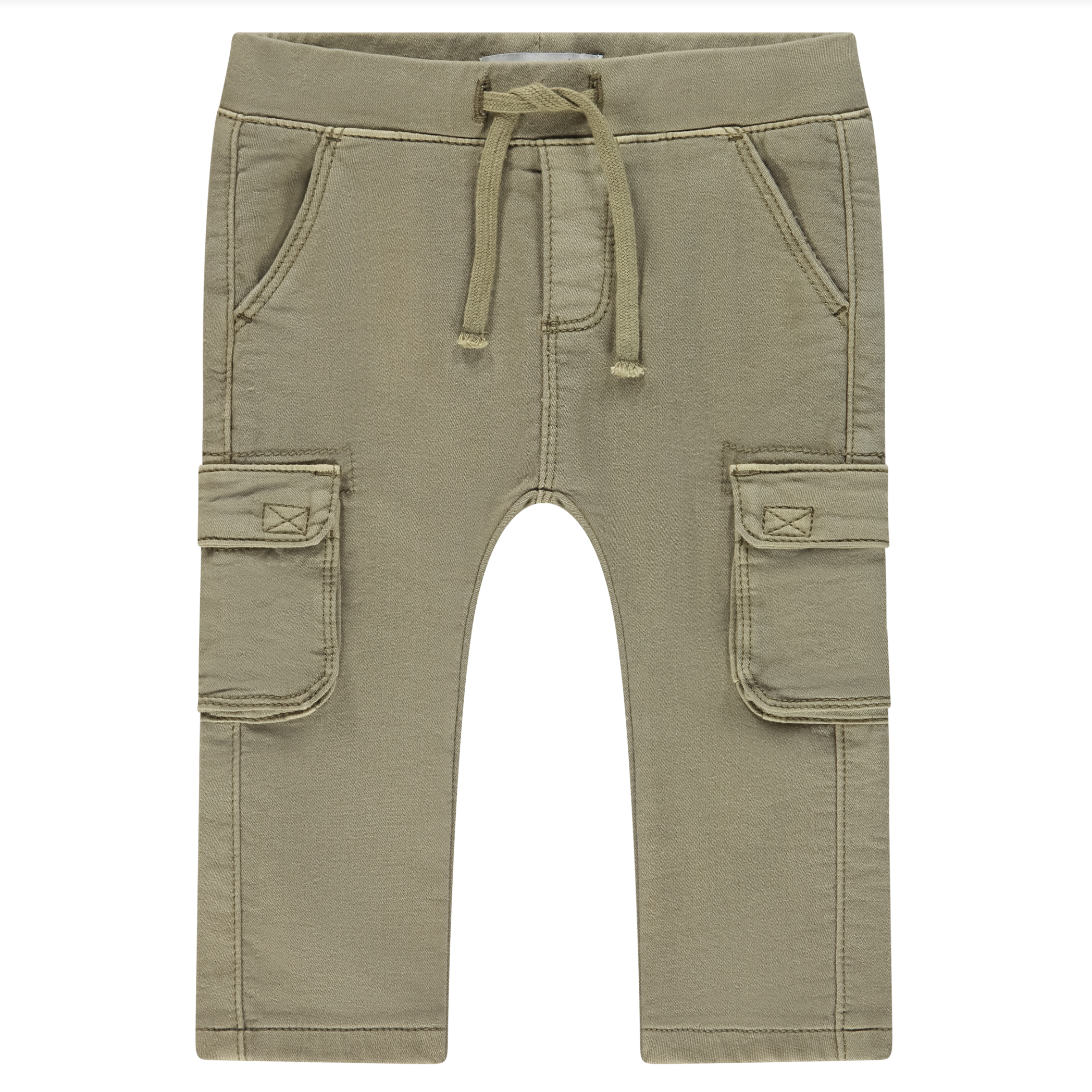 Green cargo pants with drawstring on a white background