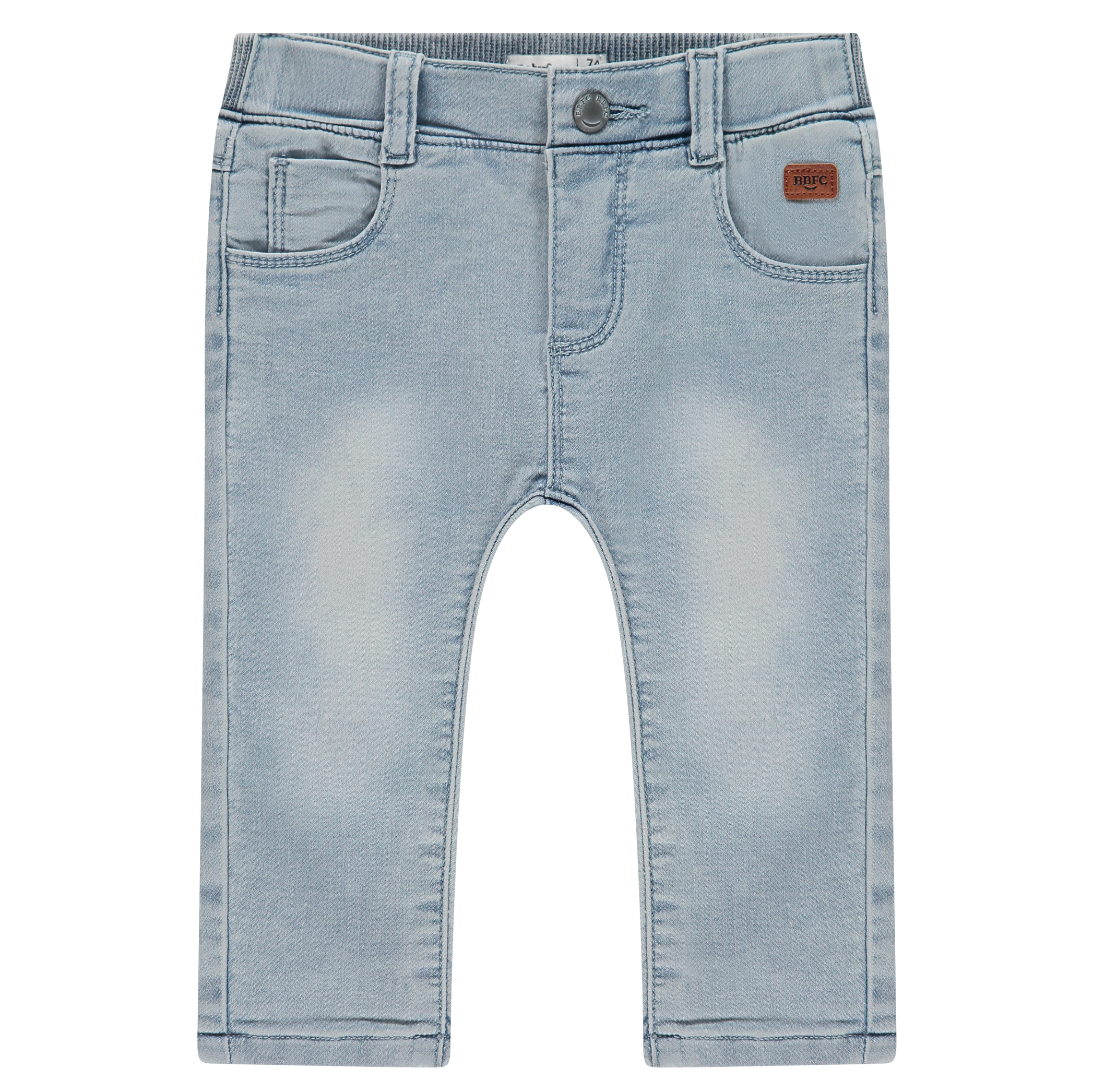 Light blue washed jeans on a white background