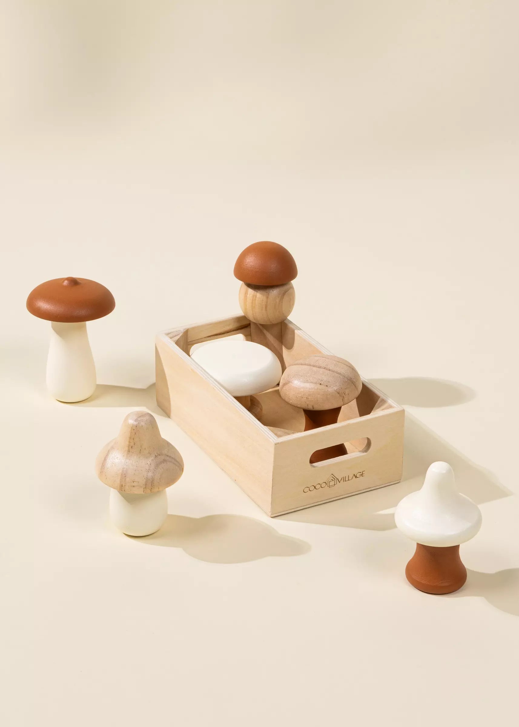 Wooden mushroom play set