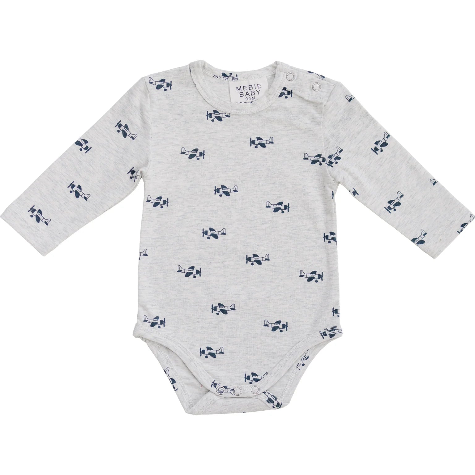 Baby bodysuit with airplane pattern on a white background