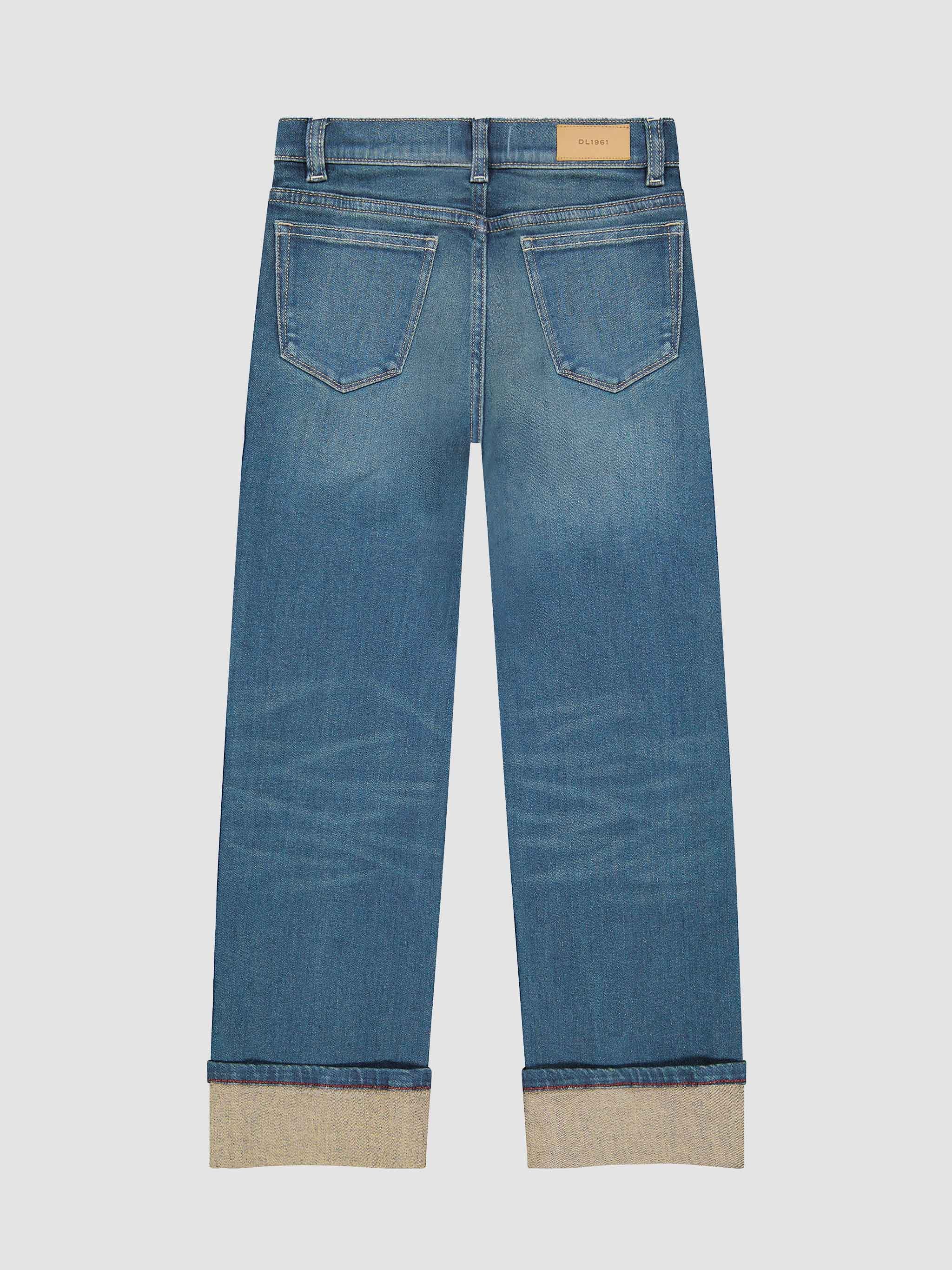 back of DL blue jeans with cuffed bottoms