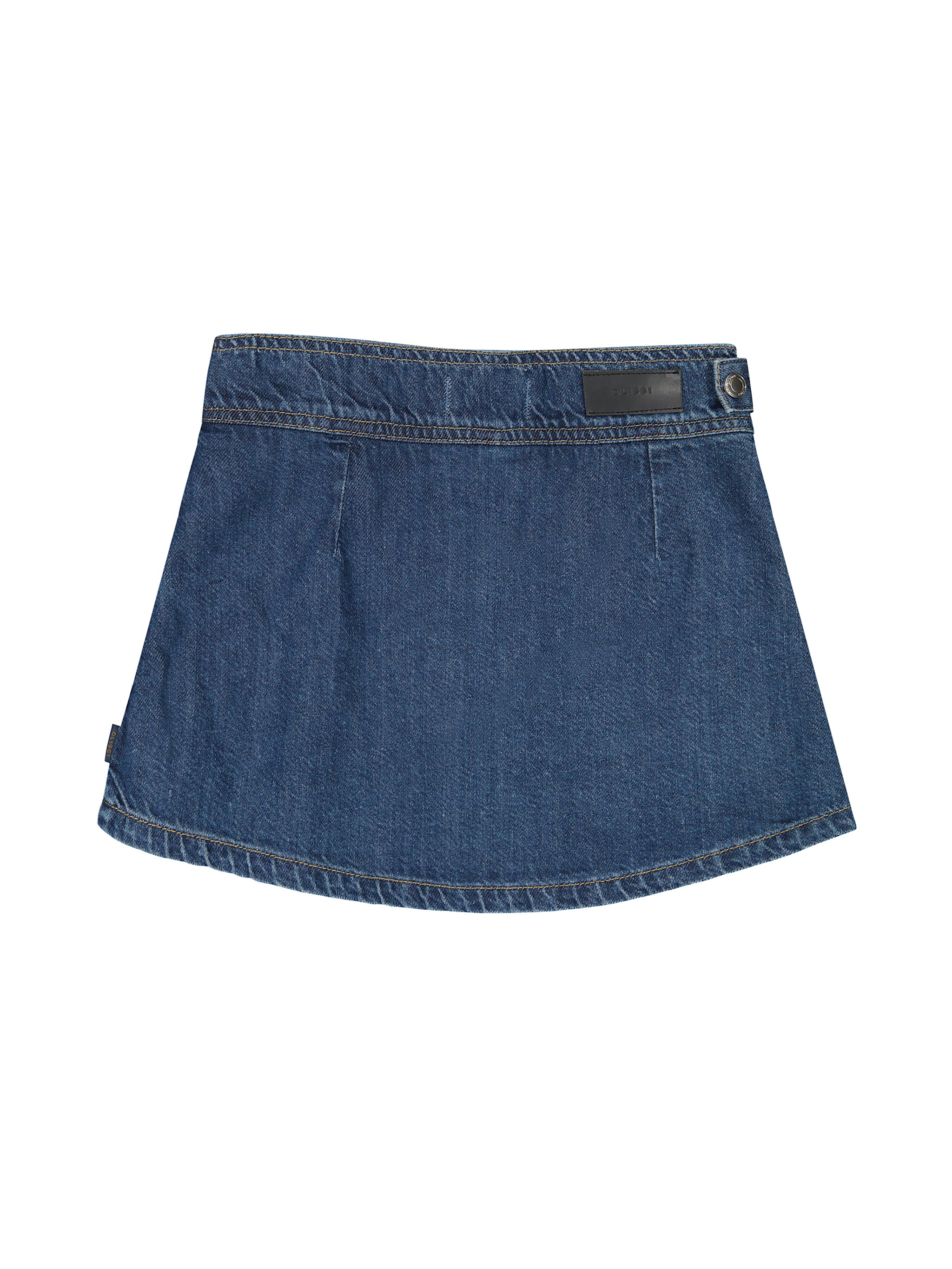back of blue denim skort