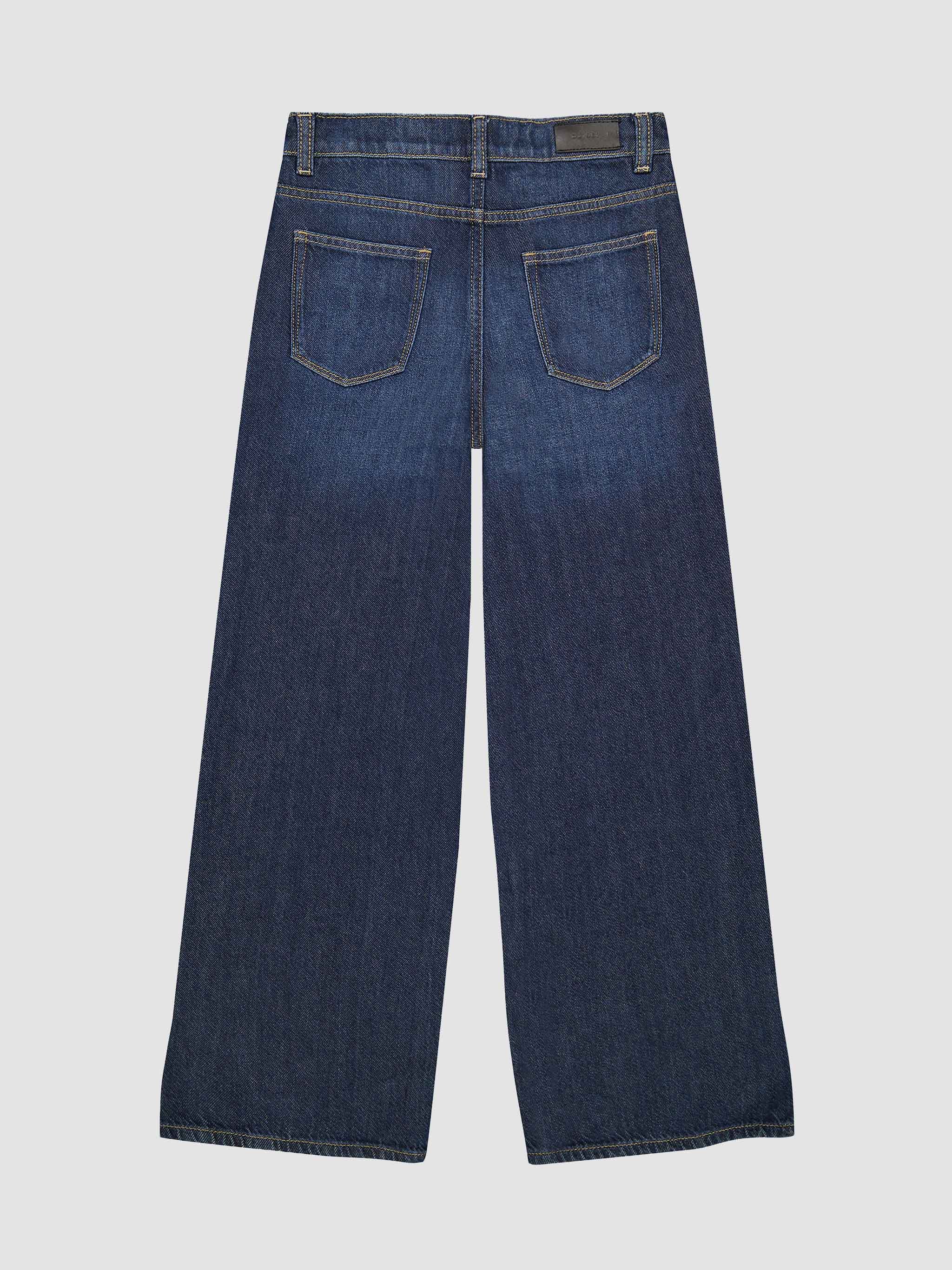 back of dark blue wide leg jeans for girls