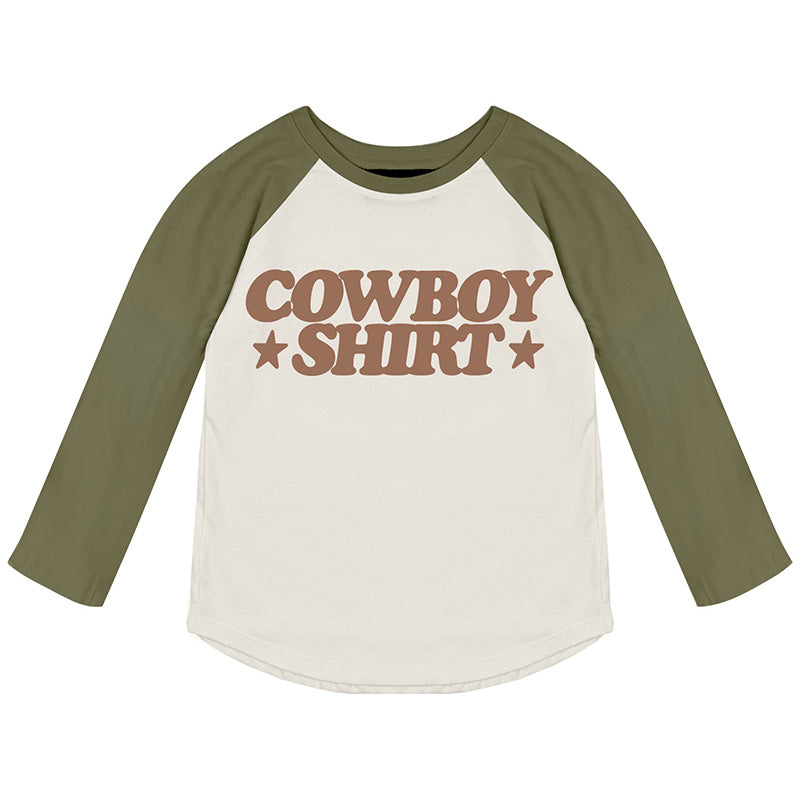 Baseball shirt with 'Cowboy Shirt' text on a white background