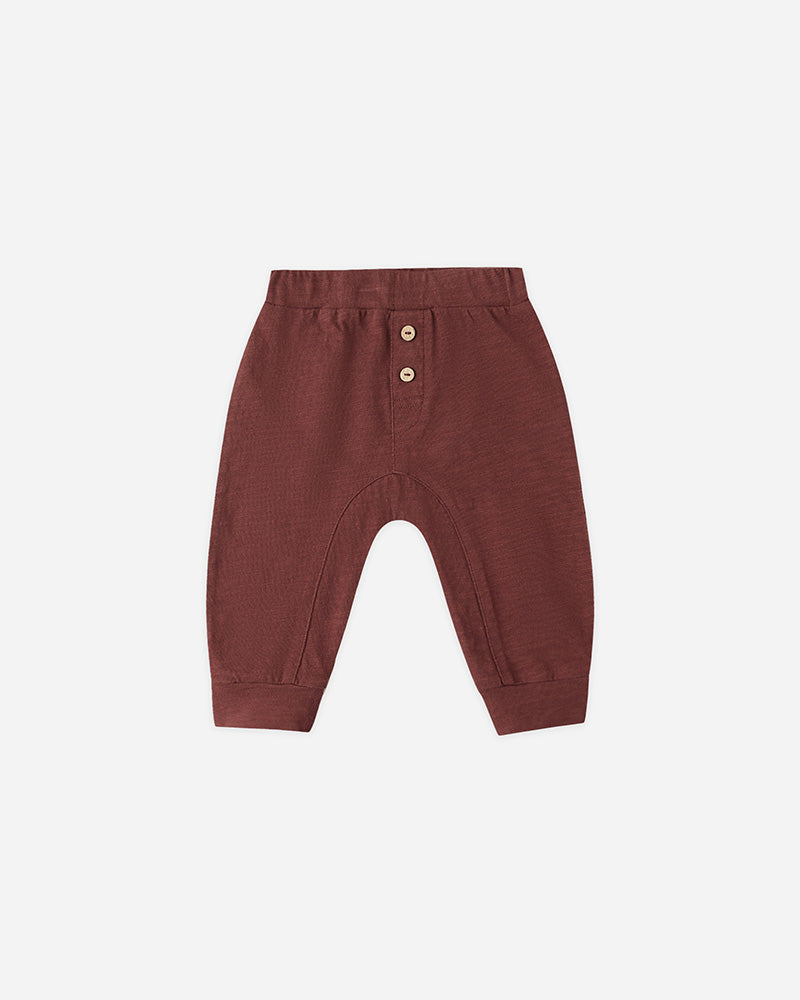 burgundy cotton pants with buttons