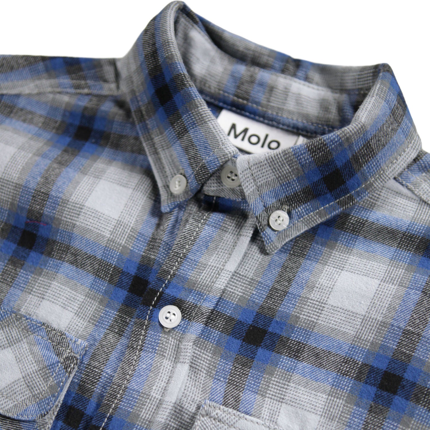 button up blue and black plaid shirt