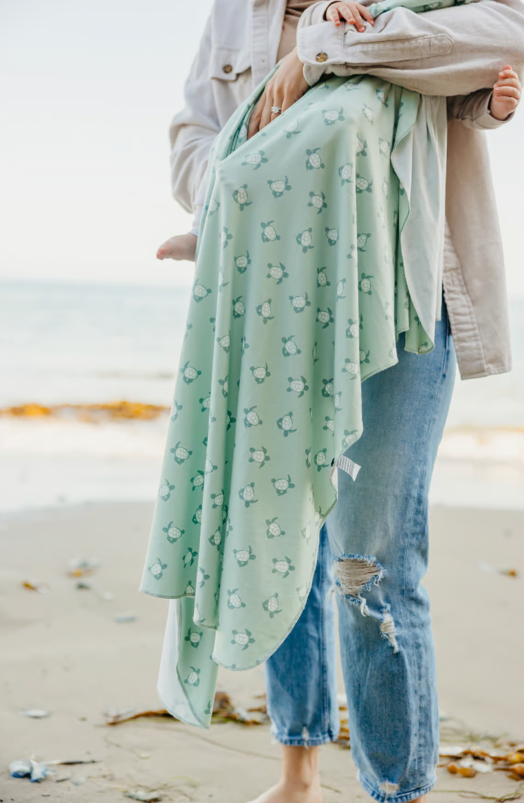 green swaddle blanket for babies with turtles