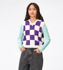 Waistcoat vest in purple and white checkered