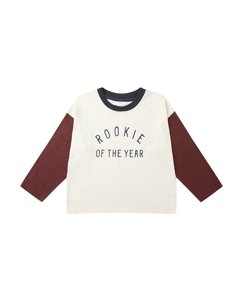 Children's long-sleeve shirt with 'Rookie of the Year' text on a white background
