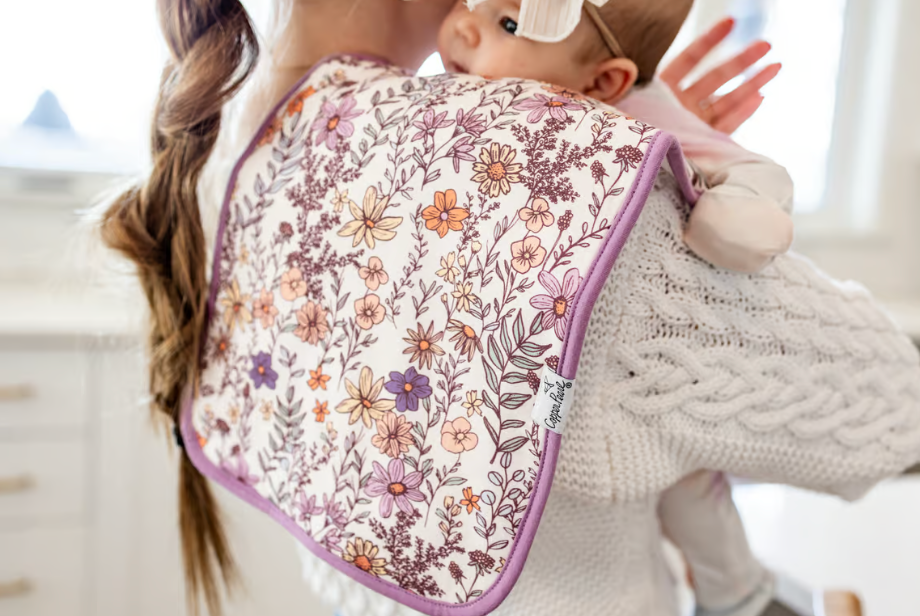 purple and pink shaded floral burp cloth