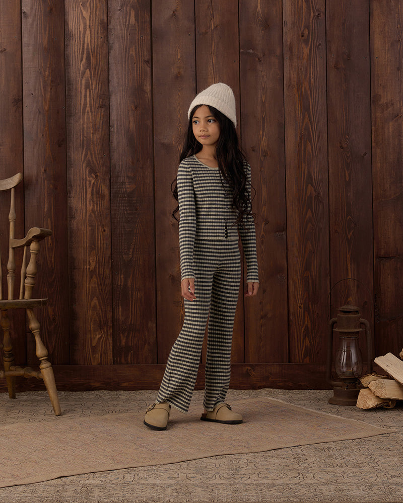 Striped wide leg ribbed pants with a thick waistband