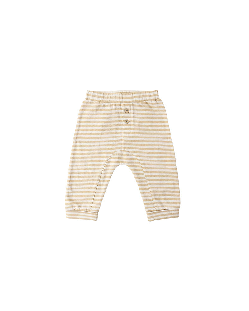 Striped beige baby pants on a white background