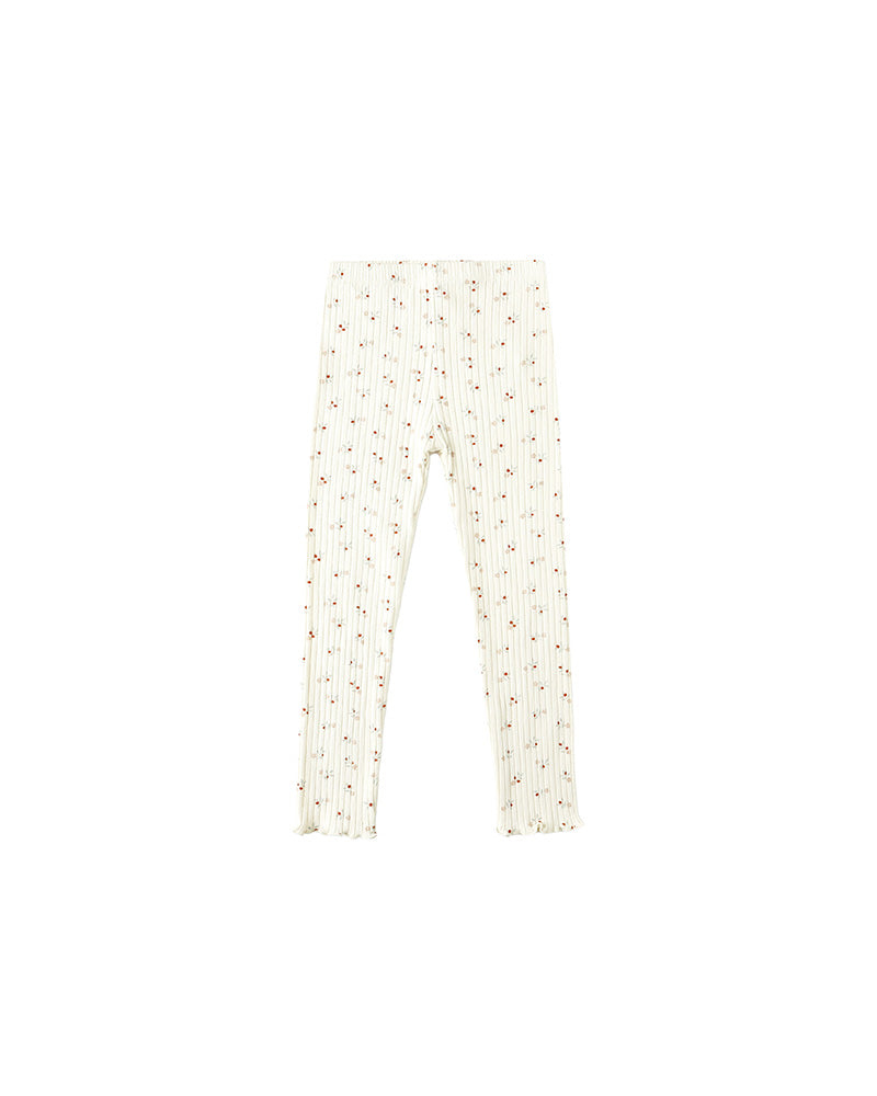 White pants with small floral pattern on a white background