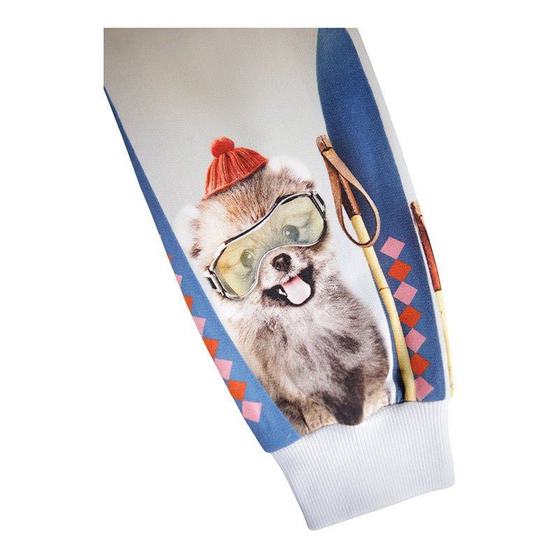 sleeve design with a dog wearing goggles and a hat