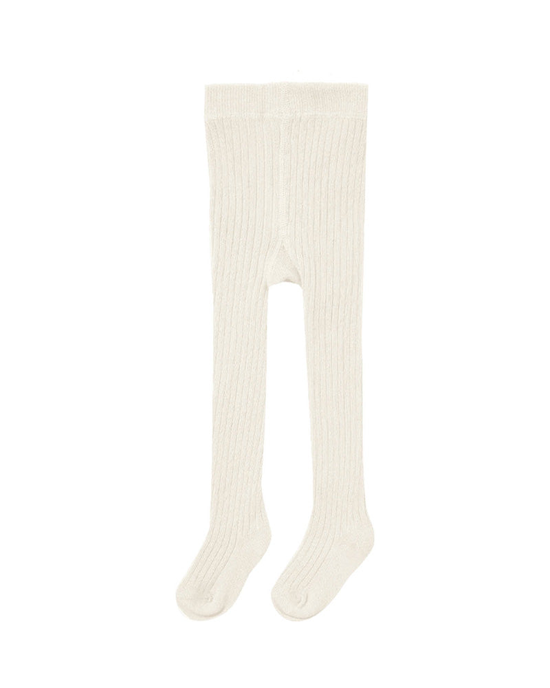 Pair of off white rib footed tights against a white background.