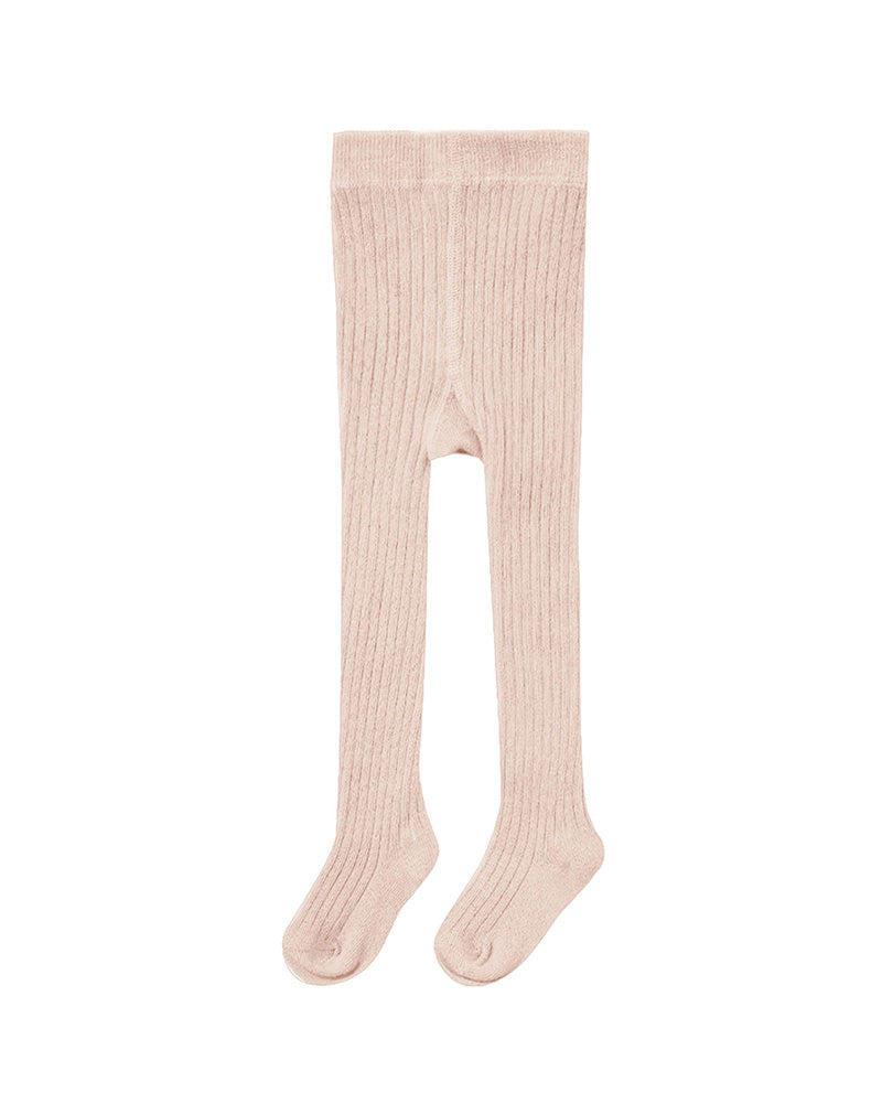 Pair of light pink rib footed tights on a white background