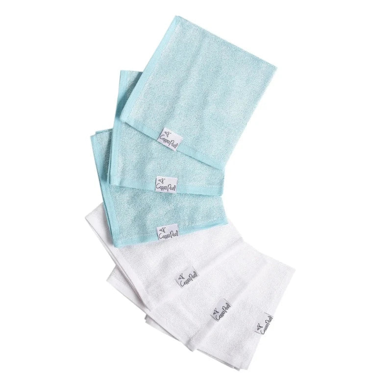 white and blue copper pearl wash cloths