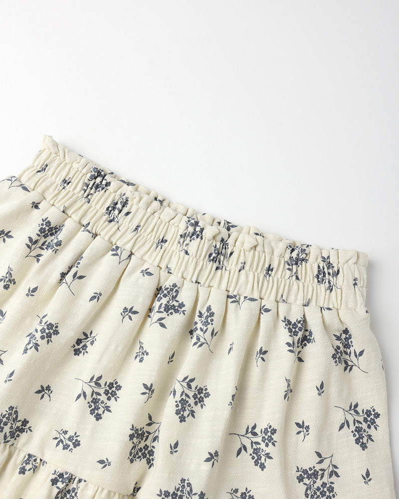 white and navy blue floral skirt with elastic waistband