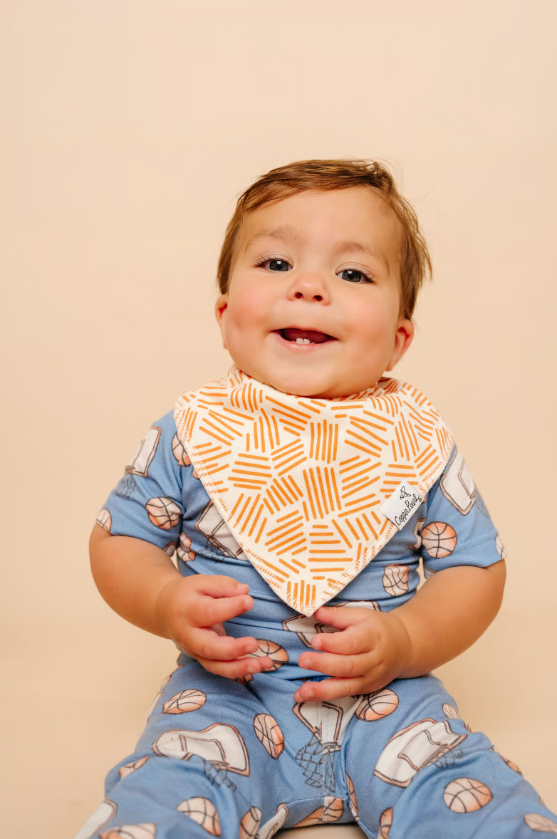 white bandana bib with orange lines