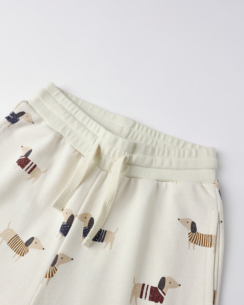 wiener dog print joggers with a drawstring waistband