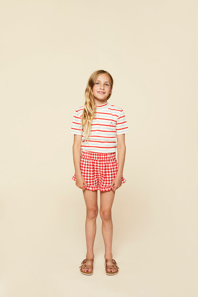 girls red and blue stripped shirt