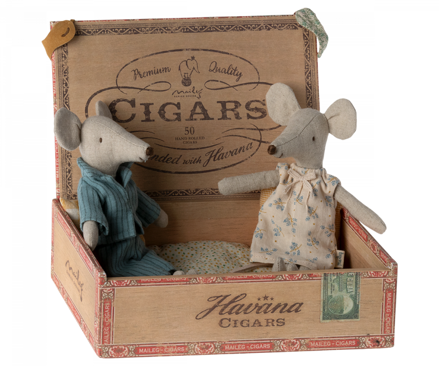 Mum & Dad Mice in Cigar Box