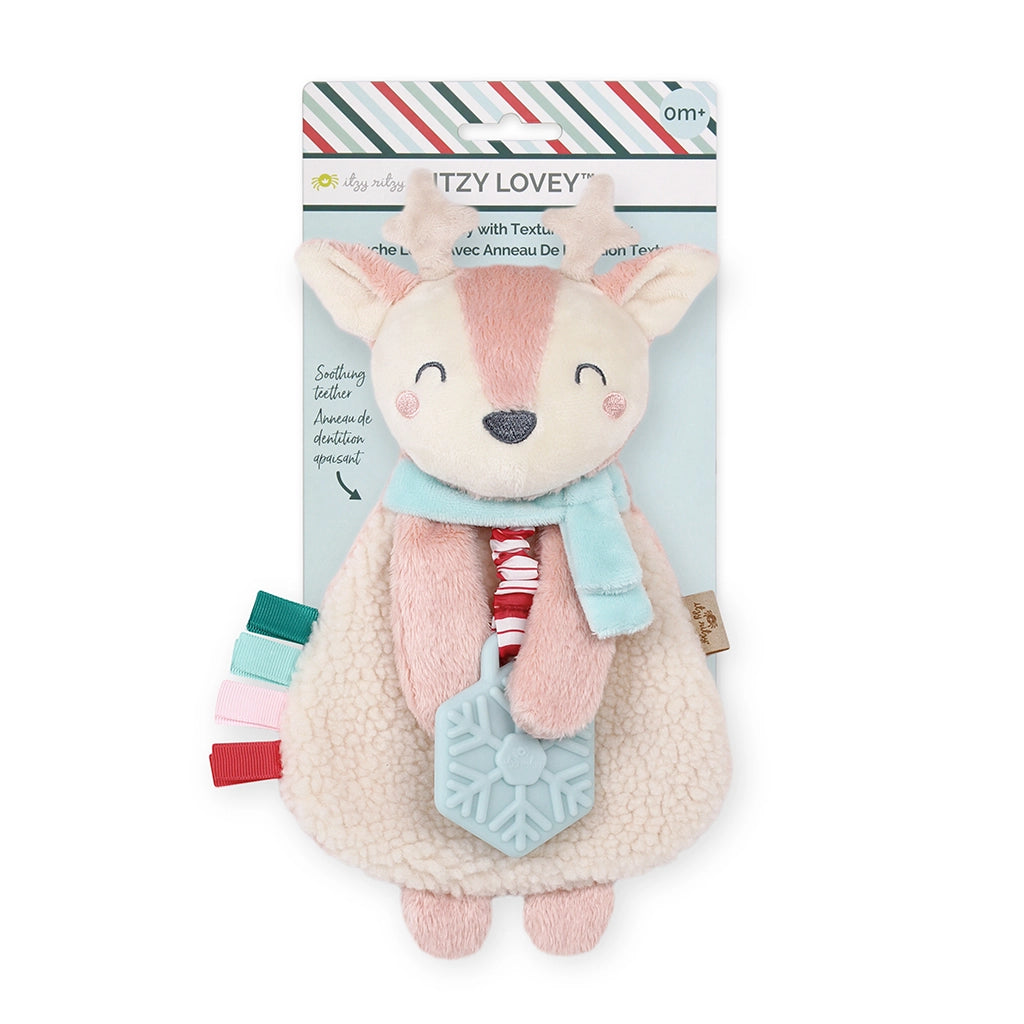 Holiday Itzy Lovey Plush and Teether Toy - Pink Reindeer
