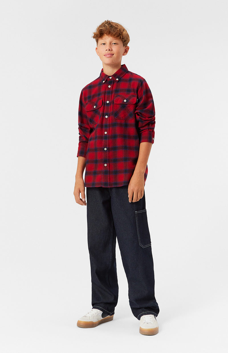 kids red and blue flannel shirt