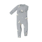 Light blue onesie with goose baseball patterns 