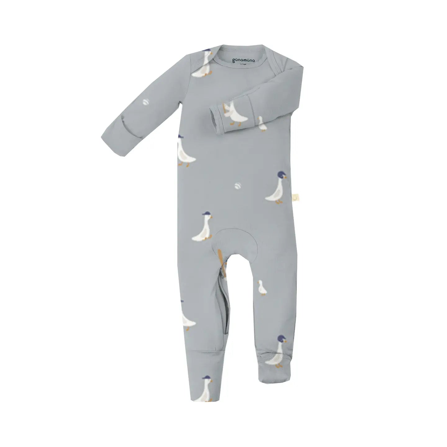 Light blue onesie with goose baseball patterns 