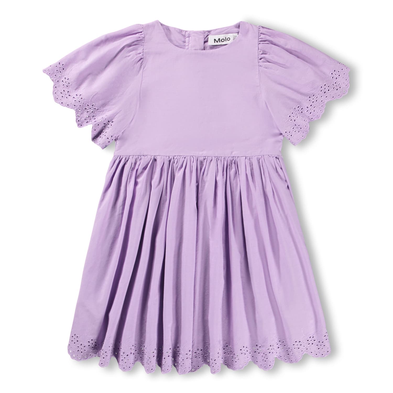 Lavender dress with ruffled sleeves on a white background