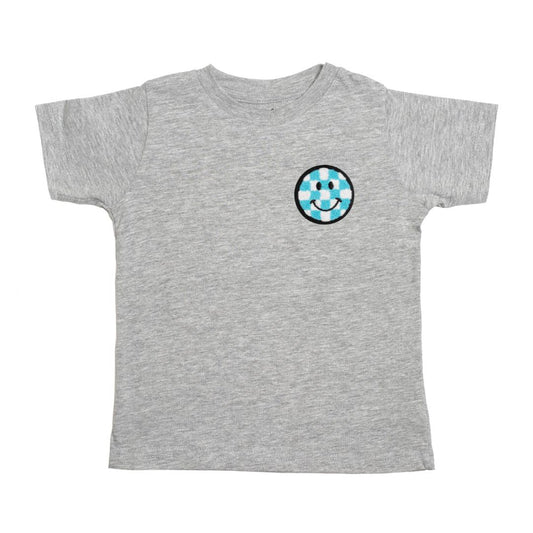 Smiley Checker Patch Short Sleeve T-Shirt - Gray