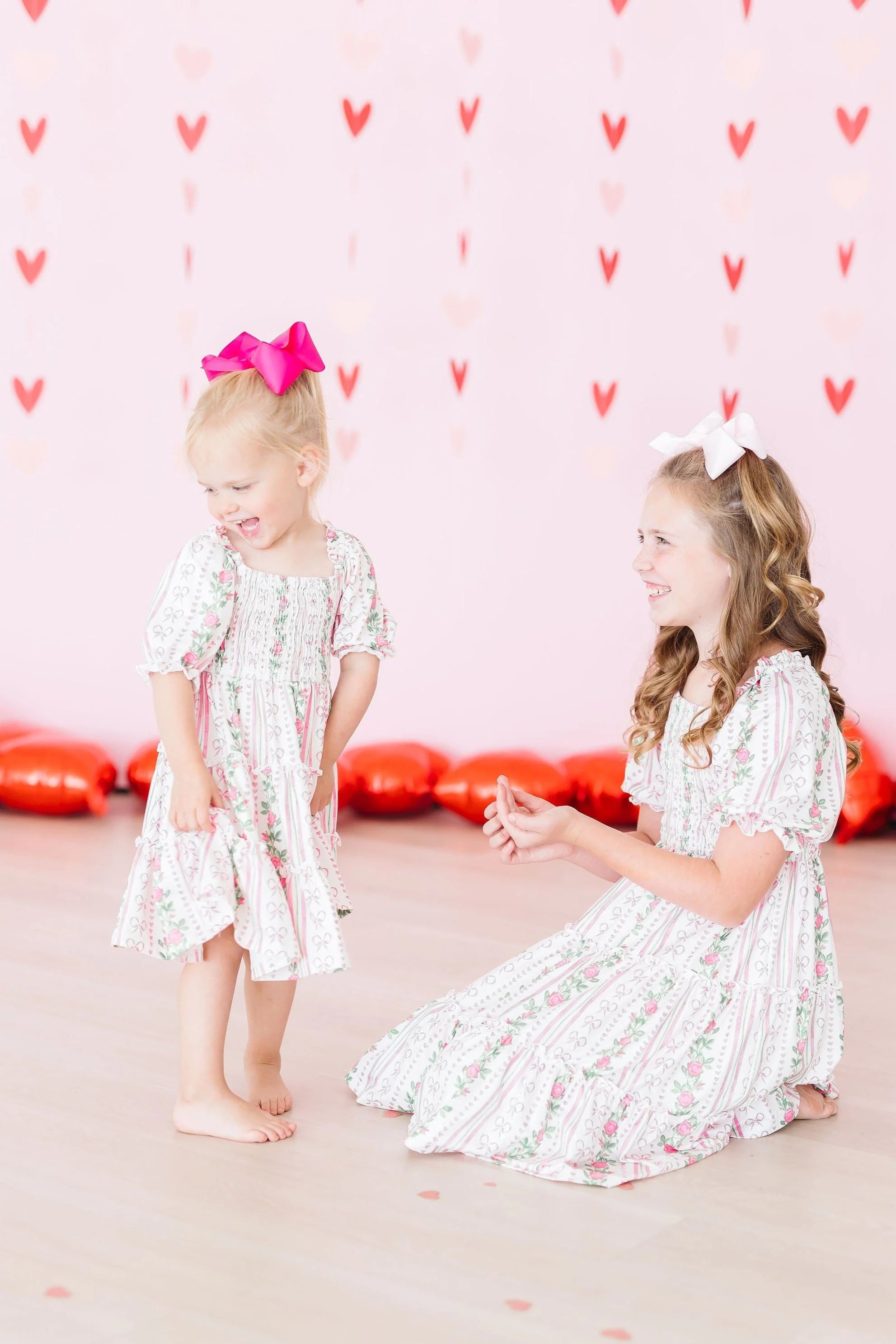 toddler and girl rose and ribbon dress