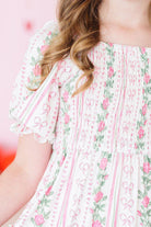 roses and ribbon patterned girls dress