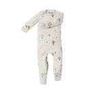 Baby onesie with hot air balloon pattern and a zipper underneath
