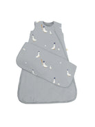 Light blue sleep sack with a goose baseball pattern 