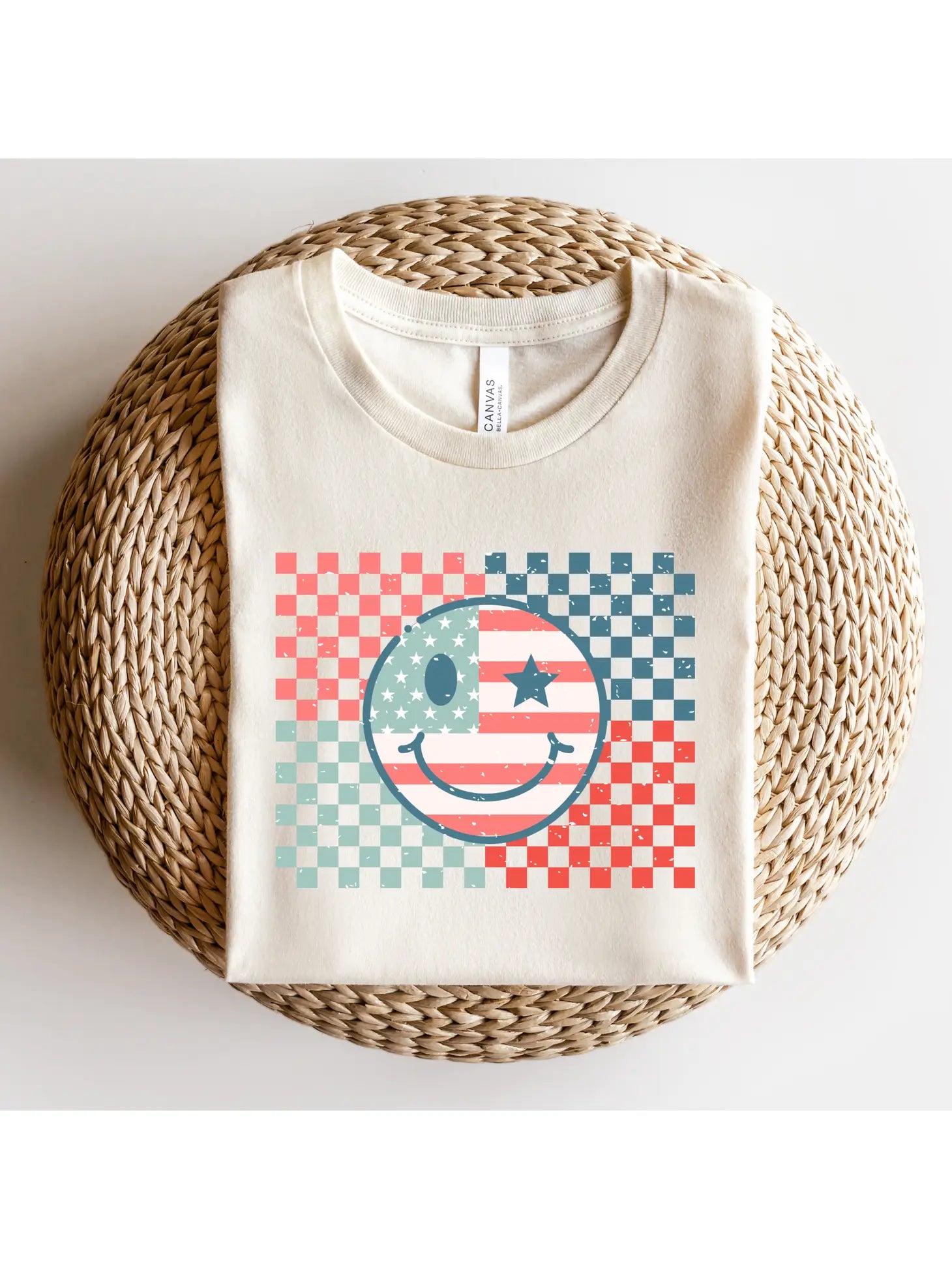 Multicolored Checkered Smiley Face 4th of July Graphic