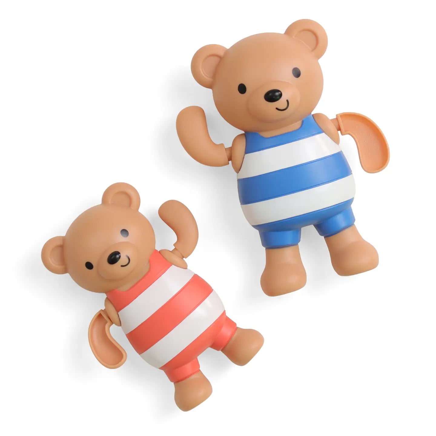 Two teddy bear floating bath toys on a white background. 