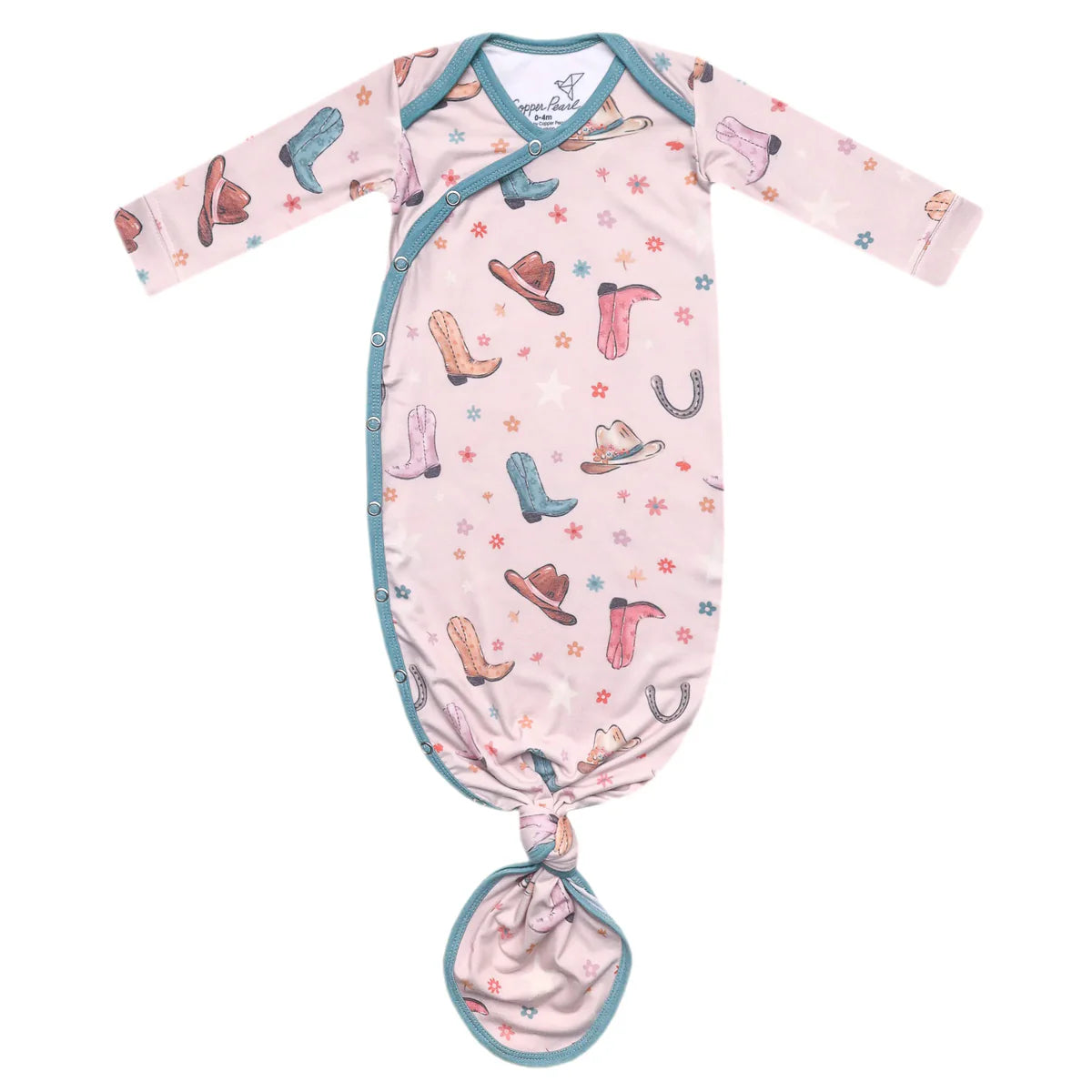 baby girl western print knotted gown with buttoned snaps