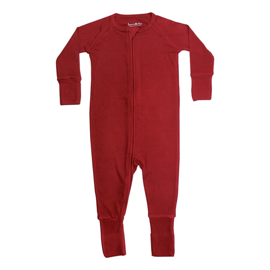 Ribbed Zip Romper - Berry Red